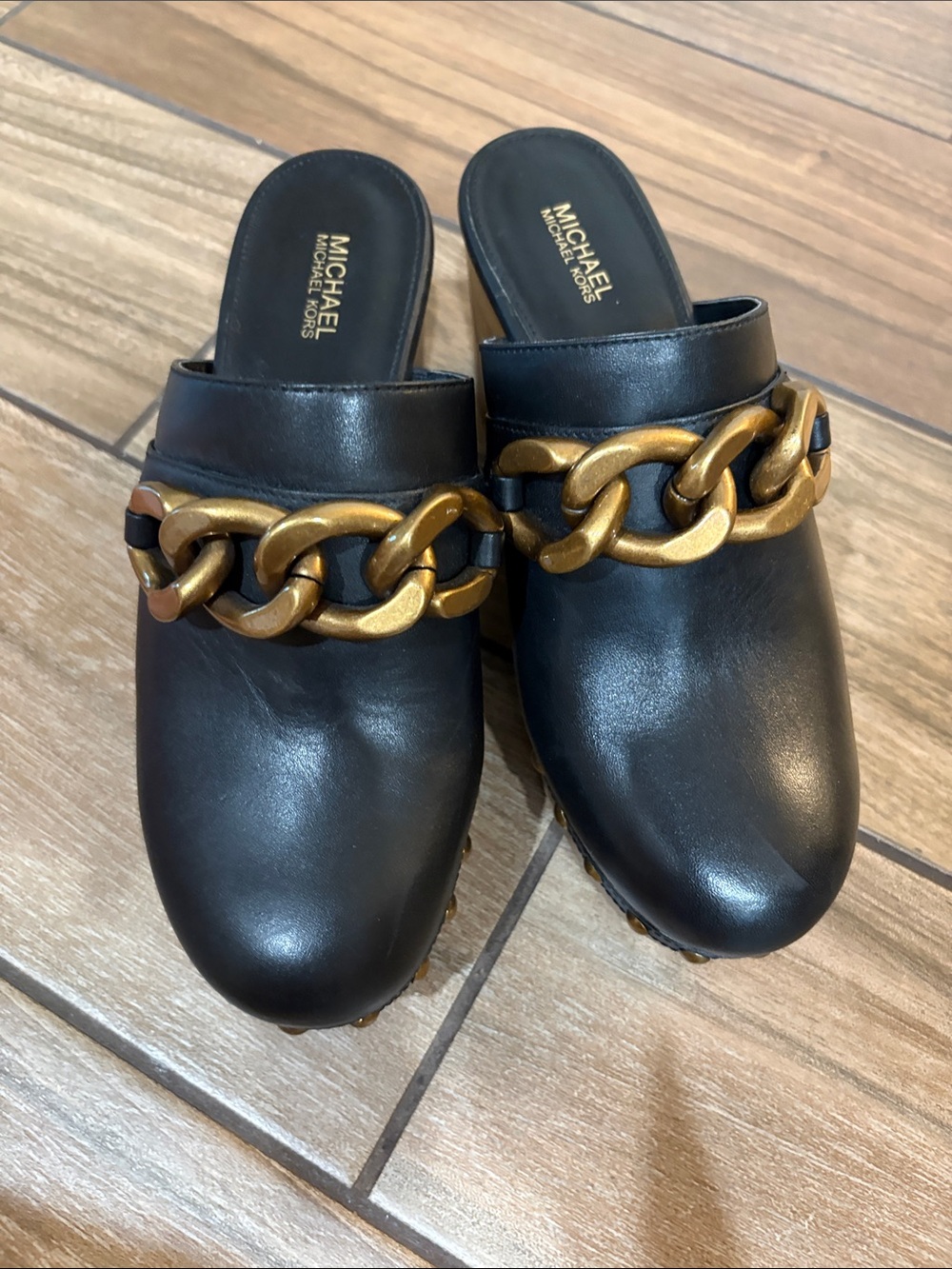 Michael Kors Leather Chain-Trim Clog Mules - Black size 7 never worn - Picture 4 of 8